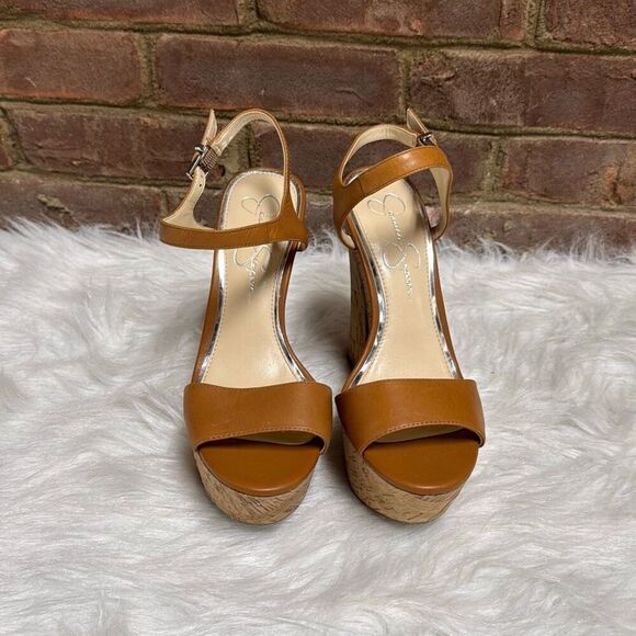 Jessica Simpson Womens Divella Tan Leather Open Toe Platform Heel Size 8 - Picture 2 of 8